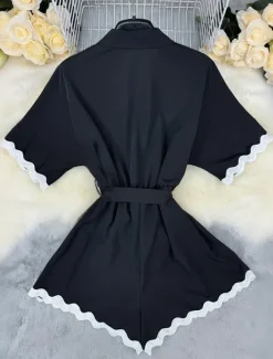 Women's Normal Romper Streetwear Color Block Short Sleeve Shirt Collar Belted Street Daily Regular Fit Summer Women Floral Dresses