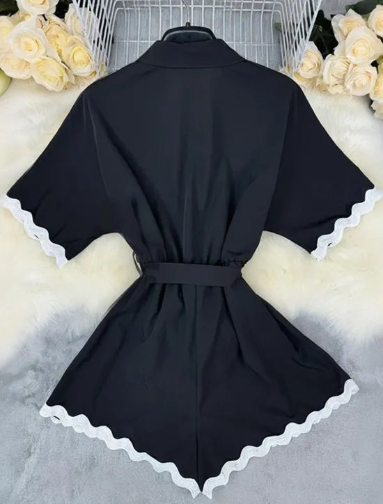 Women's Normal Romper Streetwear Color Block Short Sleeve Shirt Collar Belted Street Daily Regular Fit Summer Women Floral Dresses
