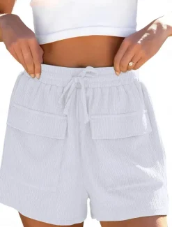 Outlet Women's Normal Shorts Track Pants Casual Short Medium Waist Solid Color Drawstring Comfy Quick Dry Breathability Micro-elastic Sports & Outdoor Daily Black White Green Summer Regular Fit Women Shorts