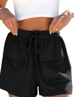 Outlet Women's Normal Shorts Track Pants Casual Short Medium Waist Solid Color Drawstring Comfy Quick Dry Breathability Micro-elastic Sports & Outdoor Daily Black White Green Summer Regular Fit Women Shorts