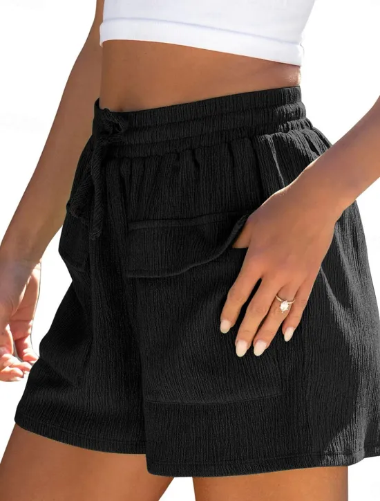 Outlet Women's Normal Shorts Track Pants Casual Short Medium Waist Solid Color Drawstring Comfy Quick Dry Breathability Micro-elastic Sports & Outdoor Daily Black White Green Summer Regular Fit Women Shorts