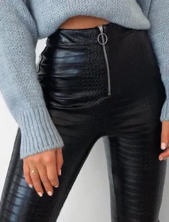 Online Women's Normal Slim Pants Trousers Leggings Fashion Streetwear Full Length High Waist Solid Color Zipper Soft Comfortable Micro-elastic Party Street Going out Fall Winter Regular Fit Women Pants