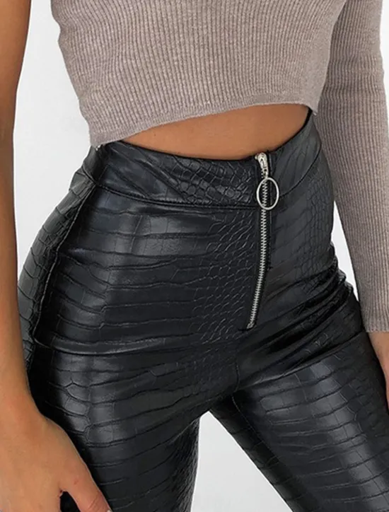 Online Women's Normal Slim Pants Trousers Leggings Fashion Streetwear Full Length High Waist Solid Color Zipper Soft Comfortable Micro-elastic Party Street Going out Fall Winter Regular Fit Women Pants