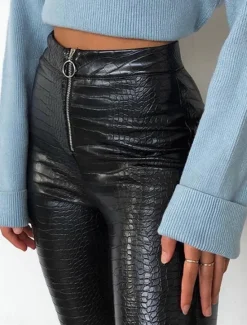 Online Women's Normal Slim Pants Trousers Leggings Fashion Streetwear Full Length High Waist Solid Color Zipper Soft Comfortable Micro-elastic Party Street Going out Fall Winter Regular Fit Women Pants