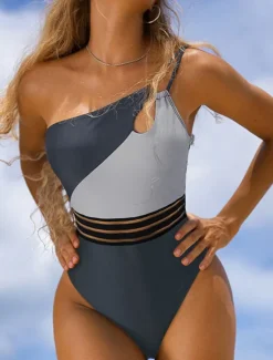 Women's Normal Swimsuit Tropical Geometric Sleeveless V Wire Open Back Printing Party Holiday Regular Fit Leopard Black White Summer Women One-Pieces