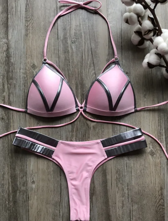 Women's Normal Swimwear Bikini 2 Piece Thong Swimsuit Open Back Cut Out Sexy Vacation Sexy Leopard Color Block Strap Bathing Suits Women Bikinis
