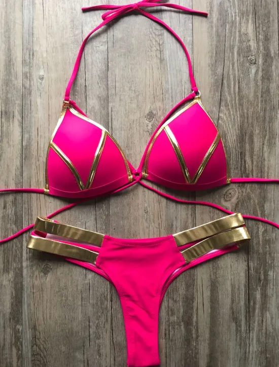 Women's Normal Swimwear Bikini 2 Piece Thong Swimsuit Open Back Cut Out Sexy Vacation Sexy Leopard Color Block Strap Bathing Suits Women Bikinis