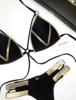 Women's Normal Swimwear Bikini 2 Piece Thong Swimsuit Open Back Cut Out Sexy Vacation Sexy Leopard Color Block Strap Bathing Suits Women Bikinis