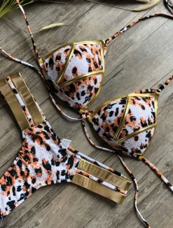Women's Normal Swimwear Bikini 2 Piece Thong Swimsuit Open Back Cut Out Sexy Vacation Sexy Leopard Color Block Strap Bathing Suits Women Bikinis