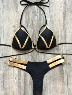 Women's Normal Swimwear Bikini 2 Piece Thong Swimsuit Open Back Cut Out Sexy Vacation Sexy Leopard Color Block Strap Bathing Suits Women Bikinis