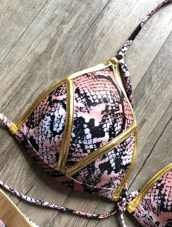 Women's Normal Swimwear Bikini 2 Piece Thong Swimsuit Open Back Cut Out Sexy Vacation Sexy Leopard Color Block Strap Bathing Suits Women Bikinis