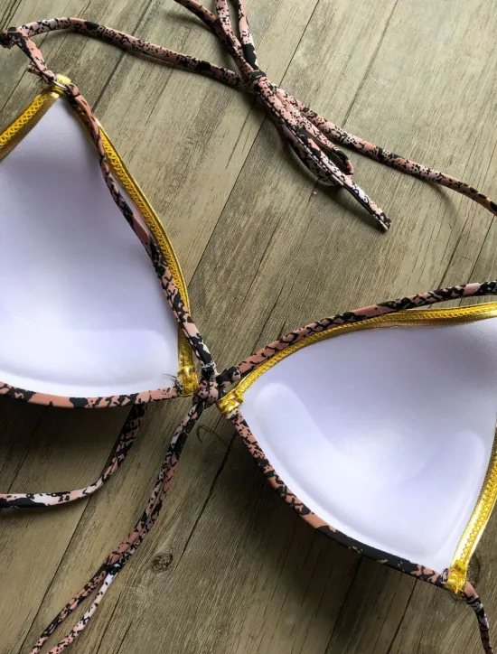 Women's Normal Swimwear Bikini 2 Piece Thong Swimsuit Open Back Cut Out Sexy Vacation Sexy Leopard Color Block Strap Bathing Suits Women Bikinis