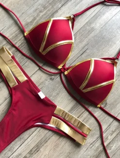 Women's Normal Swimwear Bikini 2 Piece Thong Swimsuit Open Back Cut Out Sexy Vacation Sexy Leopard Color Block Strap Bathing Suits Women Bikinis