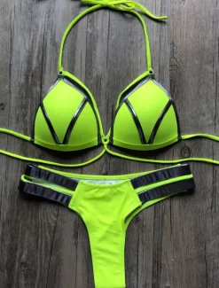 Women's Normal Swimwear Bikini 2 Piece Thong Swimsuit Open Back Cut Out Sexy Vacation Sexy Leopard Color Block Strap Bathing Suits Women Bikinis