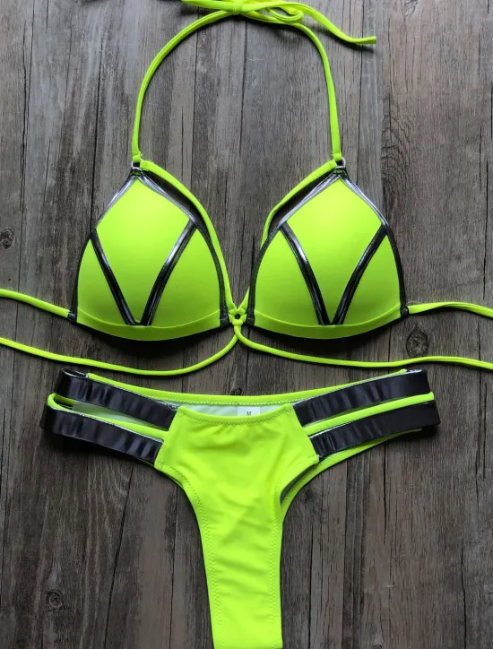 Women's Normal Swimwear Bikini 2 Piece Thong Swimsuit Open Back Cut Out Sexy Vacation Sexy Leopard Color Block Strap Bathing Suits Women Bikinis