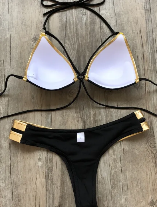 Women's Normal Swimwear Bikini 2 Piece Thong Swimsuit Open Back Cut Out Sexy Vacation Sexy Leopard Color Block Strap Bathing Suits Women Bikinis