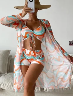 Clearance Women's Normal Swimwear Bikini Swimsuit 3-Piece Printing Beach Wear Push Up Graphic Sleeveless Bathing Suits Women Bikinis