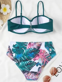 Sale Women's Normal Swimwear Bikini 2 Piece Cheeky Swimsuit 2 Piece Open Back Sexy Printing High Waisted Vacation Fashion Floral Leaves Strap Sleeveless Bathing Suits Women Bikinis