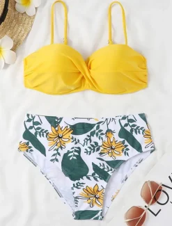 Sale Women's Normal Swimwear Bikini 2 Piece Cheeky Swimsuit 2 Piece Open Back Sexy Printing High Waisted Vacation Fashion Floral Leaves Strap Sleeveless Bathing Suits Women Bikinis