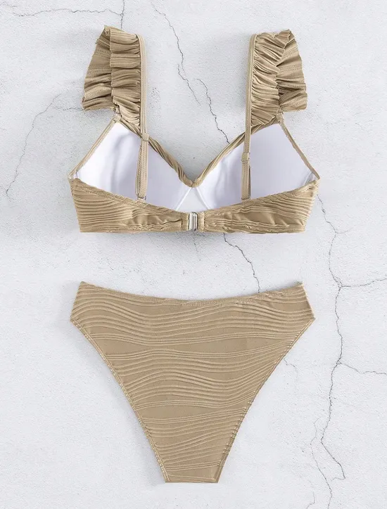 Hot Women's Normal Swimwear Bikini Swimsuit Ruffle 2 Piece Beach Wear Holiday Plain Sleeveless Bathing Suits Women Bikinis