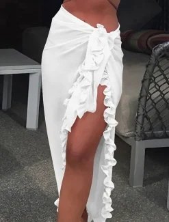 Hot Women's Normal Swimwear Cover Up Swim Shorts wrap Swimsuit Ruffle Vacation Fashion Pure Color Bathing Suits Women Cover Up