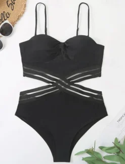 New Women's Normal Swimwear One Piece Monokini wrap Swimsuit Cut Out Beach Wear Summer Plain Sleeveless Bathing Suits Women One-Pieces