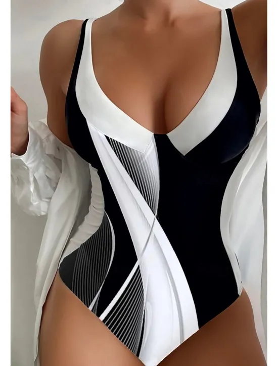 Hot Women's Normal Swimwear One Piece Swimsuit Tummy Control Printing Beach Wear Summer Geometic Sleeveless Bathing Suits Women One-Pieces