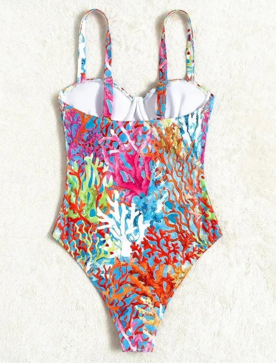 Clearance Women's Normal Swimwear One Piece Swimsuit Vacation Sexy Gradient Color Plant Strap Sleeveless Bathing Suits Women One-Pieces