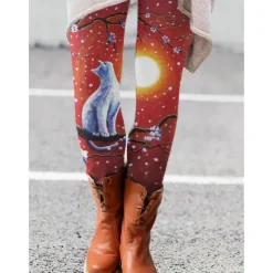 Outlet Women's Normal Tights Leggings Fashion Full Length Mid Waist Cat Gradient Zebra Print Comfort Micro-elastic Gifts Casual Black Red Purple Fuchsia Slim Women Leggings