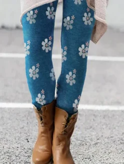Online Women's Normal Tights Leggings Fashion Tights Ankle-Length High Waist Mid Waist Cat Stripe Flower / Floral Print Butt Lift Comfort Tummy Control High Elasticity Halloween Casual Weekend Picture color Women Leggings