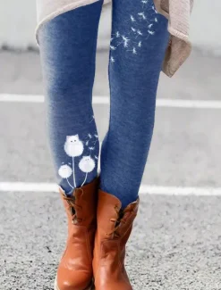 New Women's Normal Tights Leggings Fashion Designer Tights Full Length Mid Waist Cat Dandelion Print Tummy Control Butt Lift Comfort Micro-elastic Halloween Casual Weekend 1 2 3 4 Skinny Women Leggings