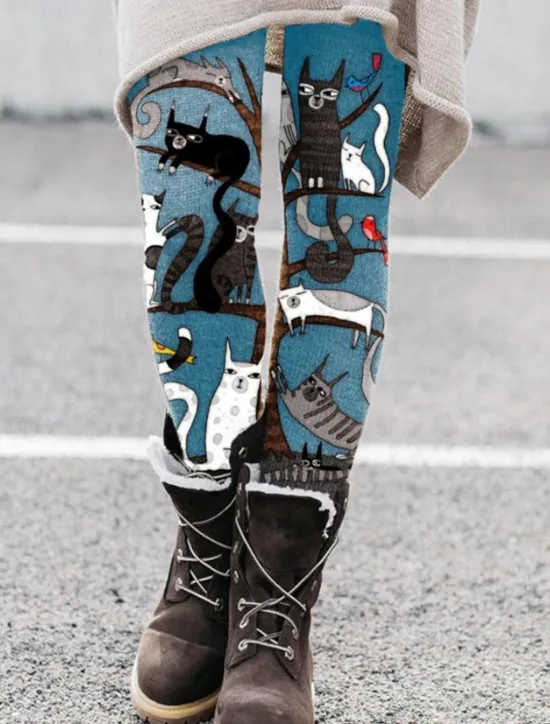 New Women's Normal Tights Leggings Fashion Designer Tights Full Length Mid Waist Cat Dandelion Print Tummy Control Butt Lift Comfort Micro-elastic Halloween Casual Weekend 1 2 3 4 Skinny Women Leggings