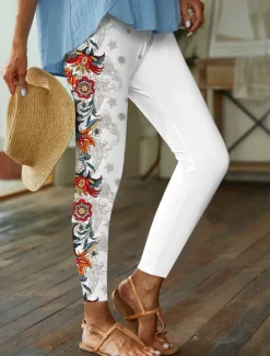 Outlet Women's Normal Tights Leggings Designer Casual Ankle-Length High Rise Pattern Elastic Waist Print Breathability Comfortable High Elasticity Casual Daily Wear Spring, Fall, Winter, Summer Women Leggings