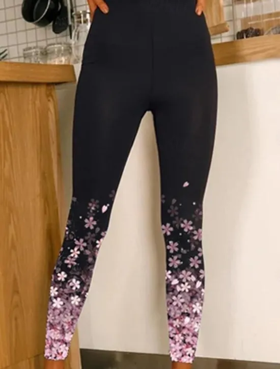 Clearance Women's Normal Tights Leggings Designer Sparkle Sparkle & Shine Long High Waist Graphic Prints Flower / Floral Print Butt Lift Comfort Tummy Control High Elasticity Yoga Weekend A B C D Skinny Women Leggings