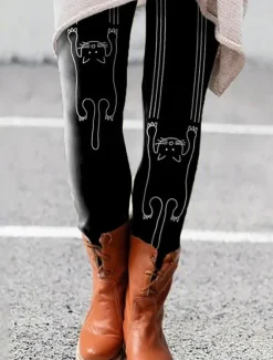 Clearance Women's Normal Tights Pants Trousers Leggings Fashion Casual Lounge Ankle-Length High Waist Cat Print Butt Lift Comfort Tummy Control High Elasticity Yoga Halloween Weekend Black White Orange Light Women Leggings