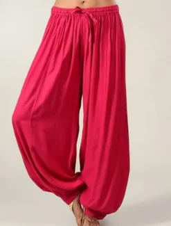 Clearance Women's Normal Wide Leg Chinos Pants Trousers Fashion Savannah Joggers Full Length Mid Waist Plain Drawstring Baggy Drop Crotch Comfort Micro-elastic Casual Weekend Black Pink Red Navy Blue Women Women's Sweatpants & Joggers