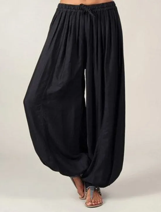 Clearance Women's Normal Wide Leg Chinos Pants Trousers Fashion Savannah Joggers Full Length Mid Waist Plain Drawstring Baggy Drop Crotch Comfort Micro-elastic Casual Weekend Black Pink Red Navy Blue Women Women's Sweatpants & Joggers
