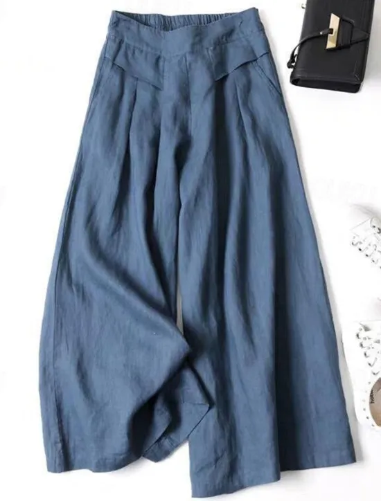 Clearance Women's Normal Wide Leg Classic Flowy Full Length Natural Wide Leg Classic Basic Inelastic Causal Daily Wear Black White Yellow Navy Blue Fall Winter Loose Fit Women Pants