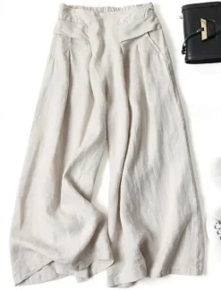 Clearance Women's Normal Wide Leg Classic Flowy Full Length Natural Wide Leg Classic Basic Inelastic Causal Daily Wear Black White Yellow Navy Blue Fall Winter Loose Fit Women Pants
