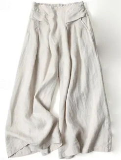 Clearance Women's Normal Wide Leg Classic Flowy Full Length Natural Wide Leg Classic Basic Inelastic Causal Daily Wear Black White Yellow Navy Blue Fall Winter Loose Fit Women Pants