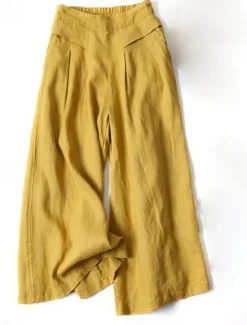 Clearance Women's Normal Wide Leg Classic Flowy Full Length Natural Wide Leg Classic Basic Inelastic Causal Daily Wear Black White Yellow Navy Blue Fall Winter Loose Fit Women Pants