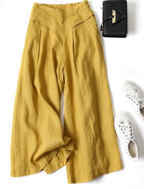Clearance Women's Normal Wide Leg Classic Flowy Full Length Natural Wide Leg Classic Basic Inelastic Causal Daily Wear Black White Yellow Navy Blue Fall Winter Loose Fit Women Pants
