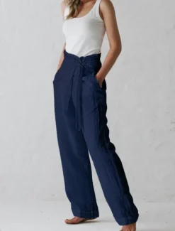Clearance Women's Normal Wide Leg Cotton Linen Pants Slacks Yoga Chino Full Length High Waist Plain Baggy Lightweight Soft Black Dark Blue Beige Coffee Loose Fit Women Pants