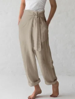 Clearance Women's Normal Wide Leg Cotton Linen Pants Slacks Yoga Chino Full Length High Waist Plain Baggy Lightweight Soft Black Dark Blue Beige Coffee Loose Fit Women Pants