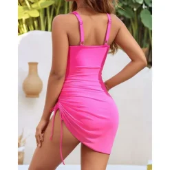 Online Women's One Piece Swimsuit Swim Dress Mesh Tummy Control Swimwear Solid Colored Swimwear Black Pink Breathable Quick Dry Lightweight Sleeveless - Swimming Surfing Beach Summer Spring Women Swimdresses