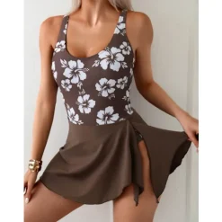 New Women's One Piece Swimsuit Swim Dress Tummy Control Open Back Swimwear Leopard Print Swimwear Black White Breathable Quick Dry Lightweight Sleeveless - Swimming Surfing Beach Summer Spring Women Swimdresses