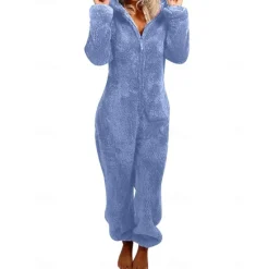 Hot Women's Onesie Pajama Plush Fleece Bear Ear Hoodie Red Full-Length Winter Warmth Cozy Loungewear Zippered Sleepwear Casual Home Home Outfits Women Sleepwear