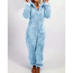 Hot Women's Onesie Pajama Plush Fleece Bear Ear Hoodie Red Full-Length Winter Warmth Cozy Loungewear Zippered Sleepwear Casual Home Home Outfits Women Sleepwear