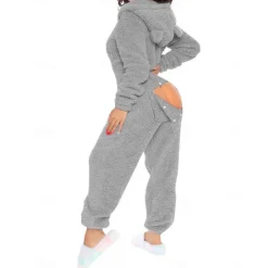 Best Women's Onesie Pure Color Warm Fashion Plush Home Daily Bed Sherpa Warm Hoodie Long Sleeve Hole Fall Winter Home Outfits Women Sleepwear