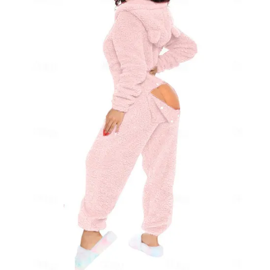 Best Women's Onesie Pure Color Warm Fashion Plush Home Daily Bed Sherpa Warm Hoodie Long Sleeve Hole Fall Winter Home Outfits Women Sleepwear